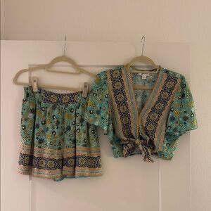 Floral Green and Blue Two-Piece Set